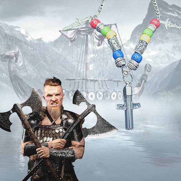 KIDS VIKING CROSS CREMATION ASH HOLDER STAINLESS STEEL NECKLACE - Picture 6 of 10